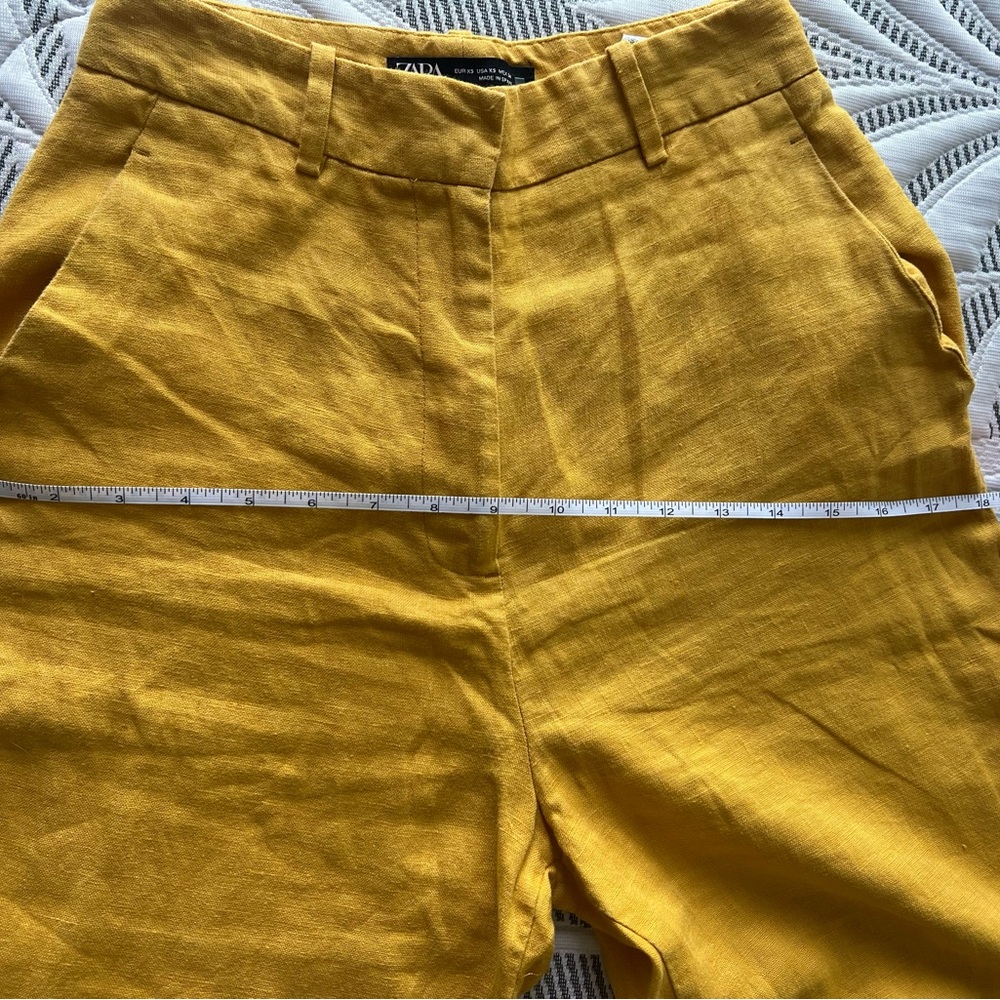 Zara Linen High-Waisted Women's Mustard Pants - Picture 6 of 8
